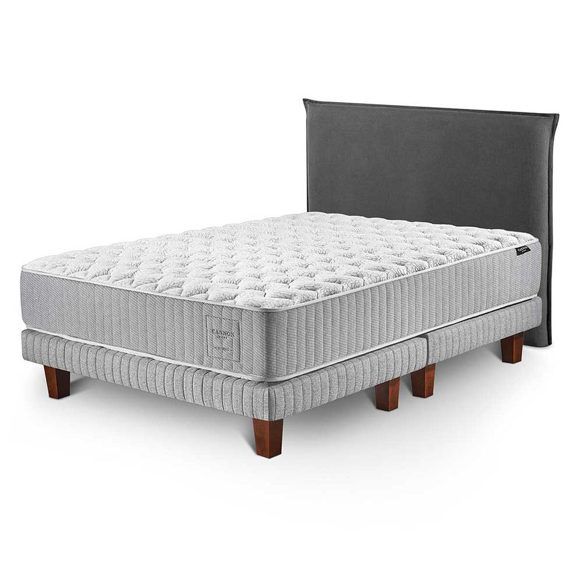 Cama Europea Cannon 2 Plazas Hybrid Cotton + Respaldo Lino Gris