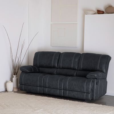 Sof&aacute; Cuero Viejo Reclinable Daniels 3 Cuerpos Cl&aacute;sico Castle Gris