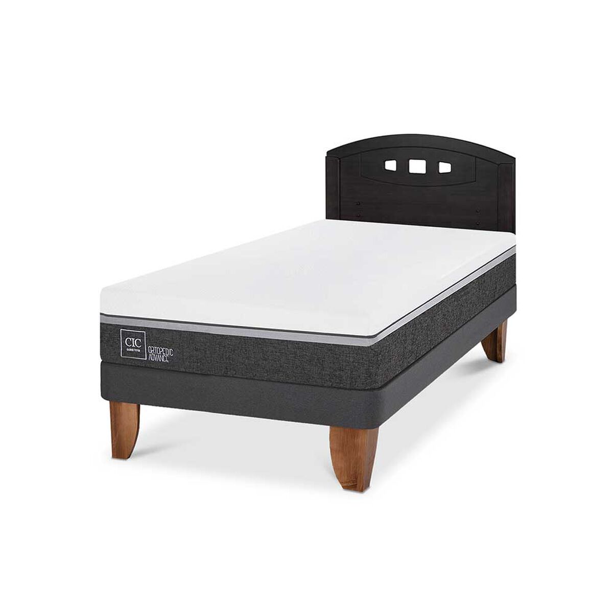 Cama Europea CIC 1,5 Plazas Ortopedic Advance + Respaldo Gales Negro