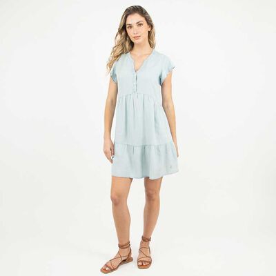 Vestido Corto Manga Corta Mujer Zibel Celeste, Turqueza