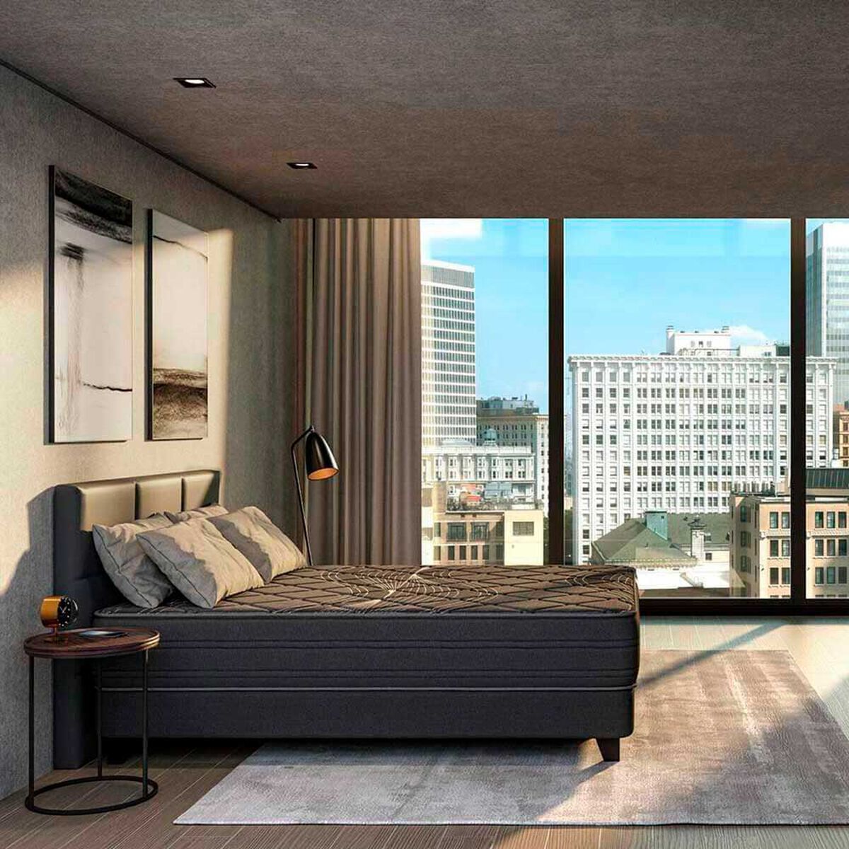 Cama Europea Flex Base Dividida 2 Plazas Black + Respaldo Grafito