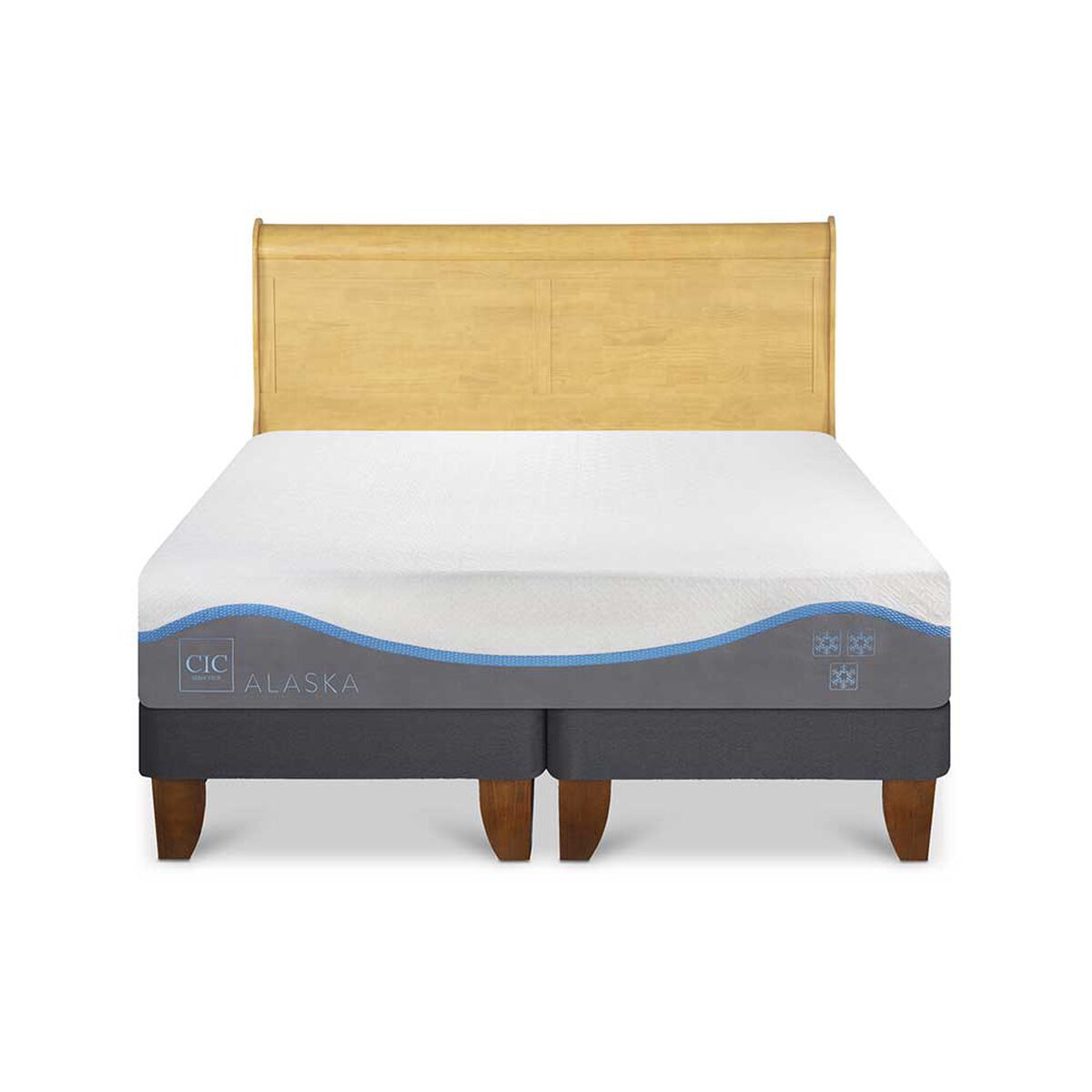 Cama Europea CIC Base Dividida King Alaska + Respaldo Miro Mostaza