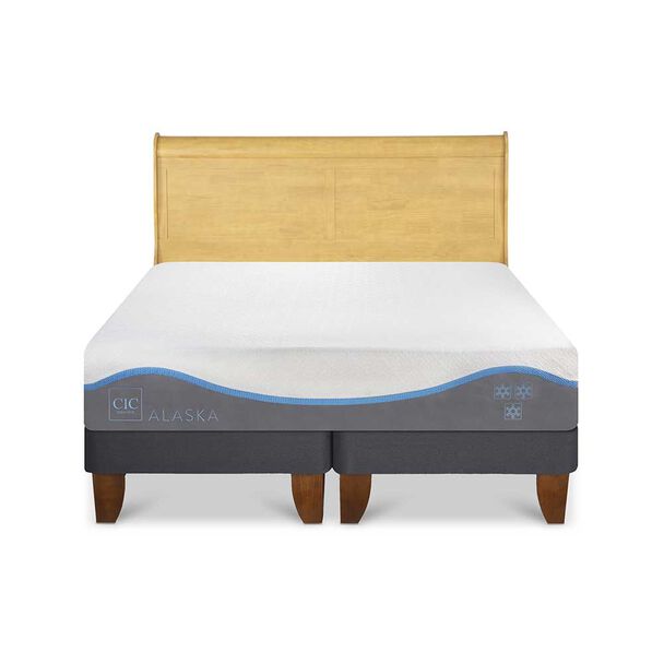 Cama Europea CIC Base Dividida King Alaska + Respaldo Miro Mostaza