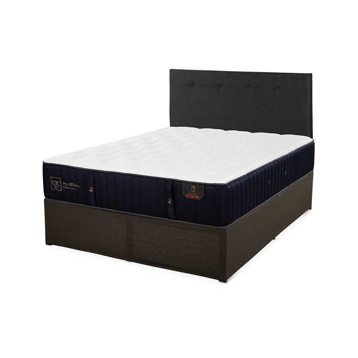 Cama Europea CIC Iron Smart 2 Plazas Premium + Respaldo Black Tapizado + Faldón