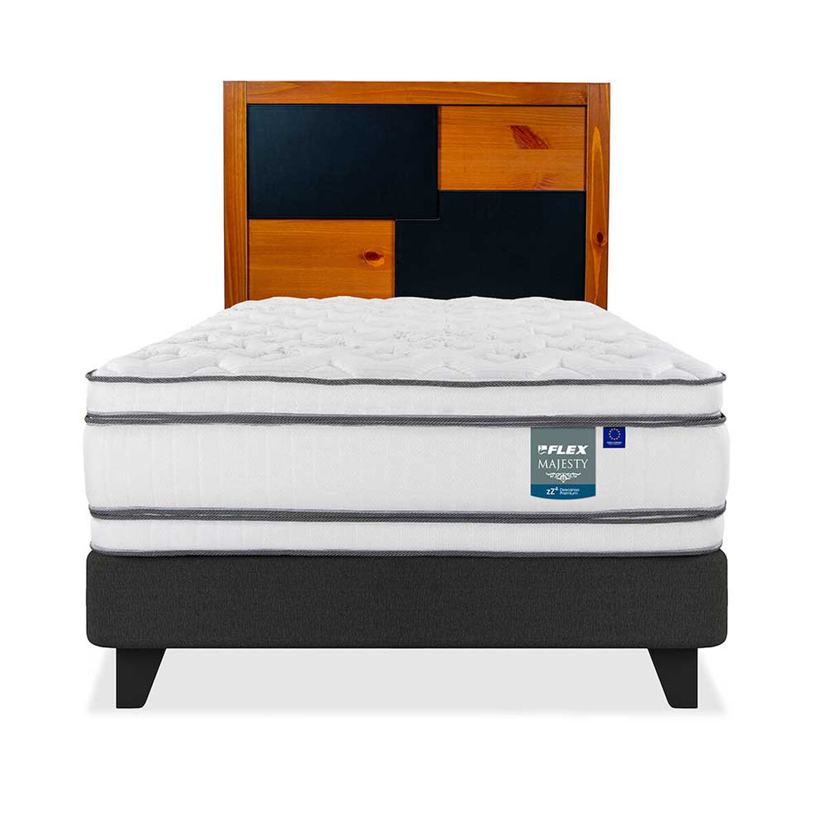 Cama Europea Flex 1.5 Plazas Majesty + Respaldo Colonia
