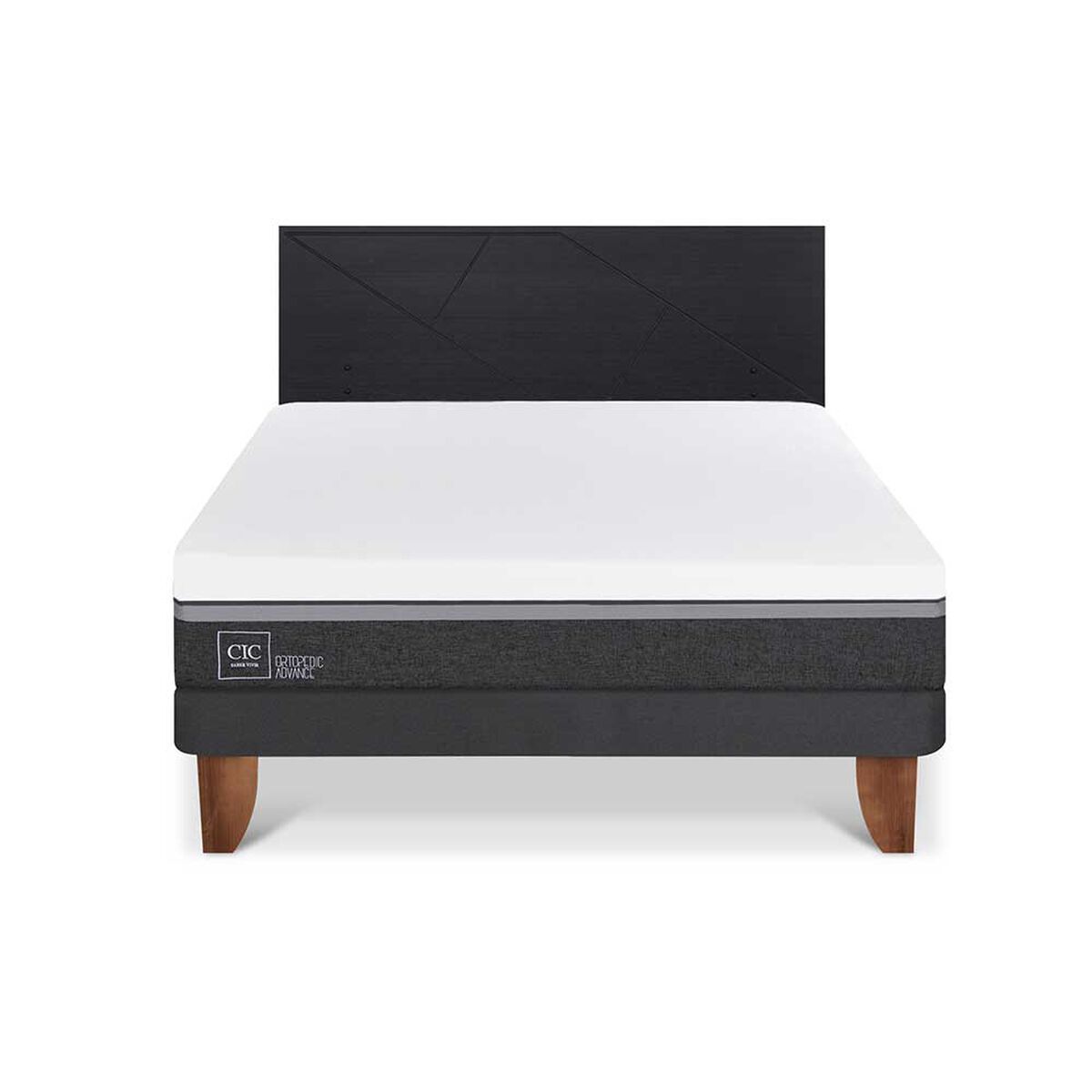 Cama Europea CIC 2 Plazas Ortopedic Advance + Respaldo Villarrica Negro