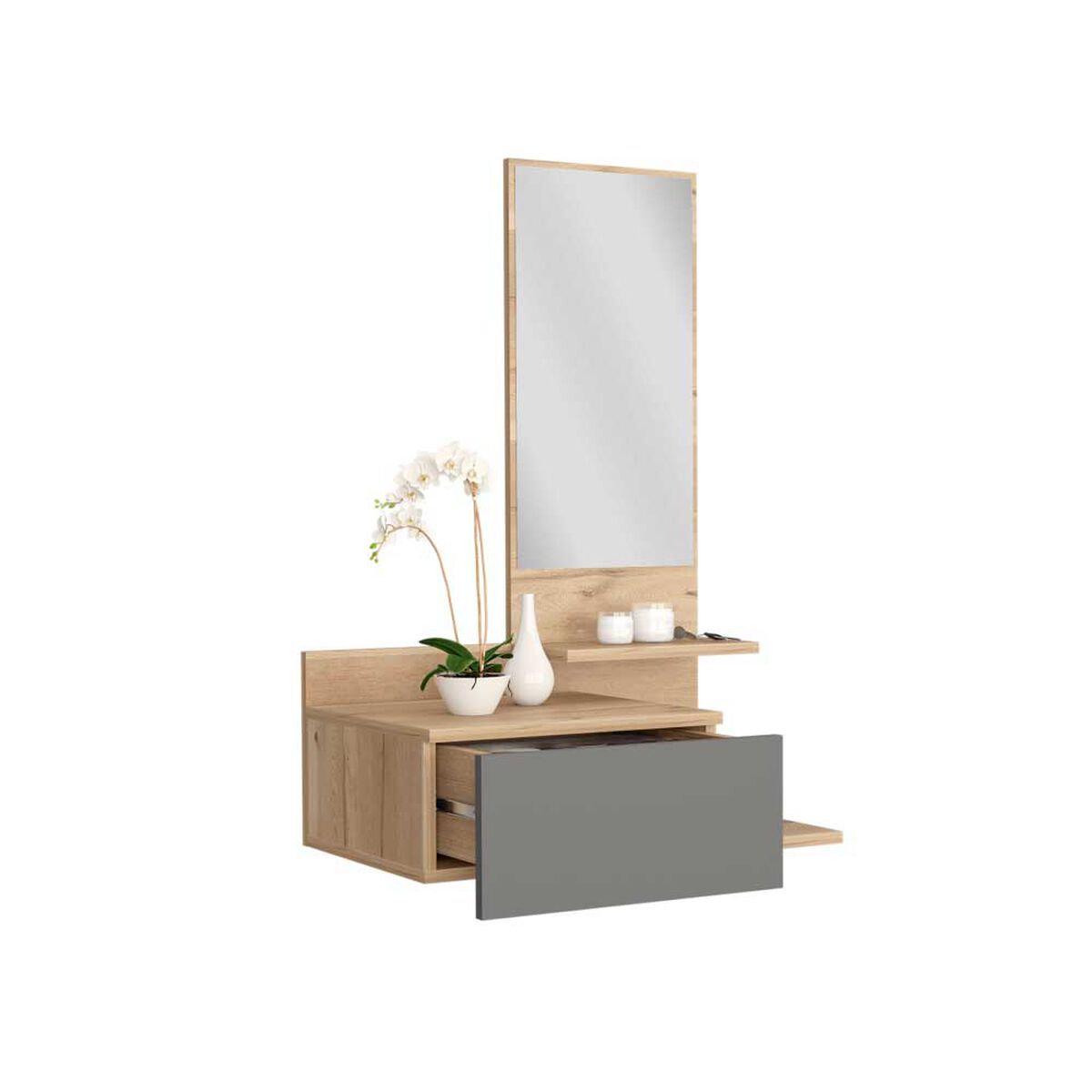 Mueble Recibidor Tuhome Flotante Viena Duna y Plomo 