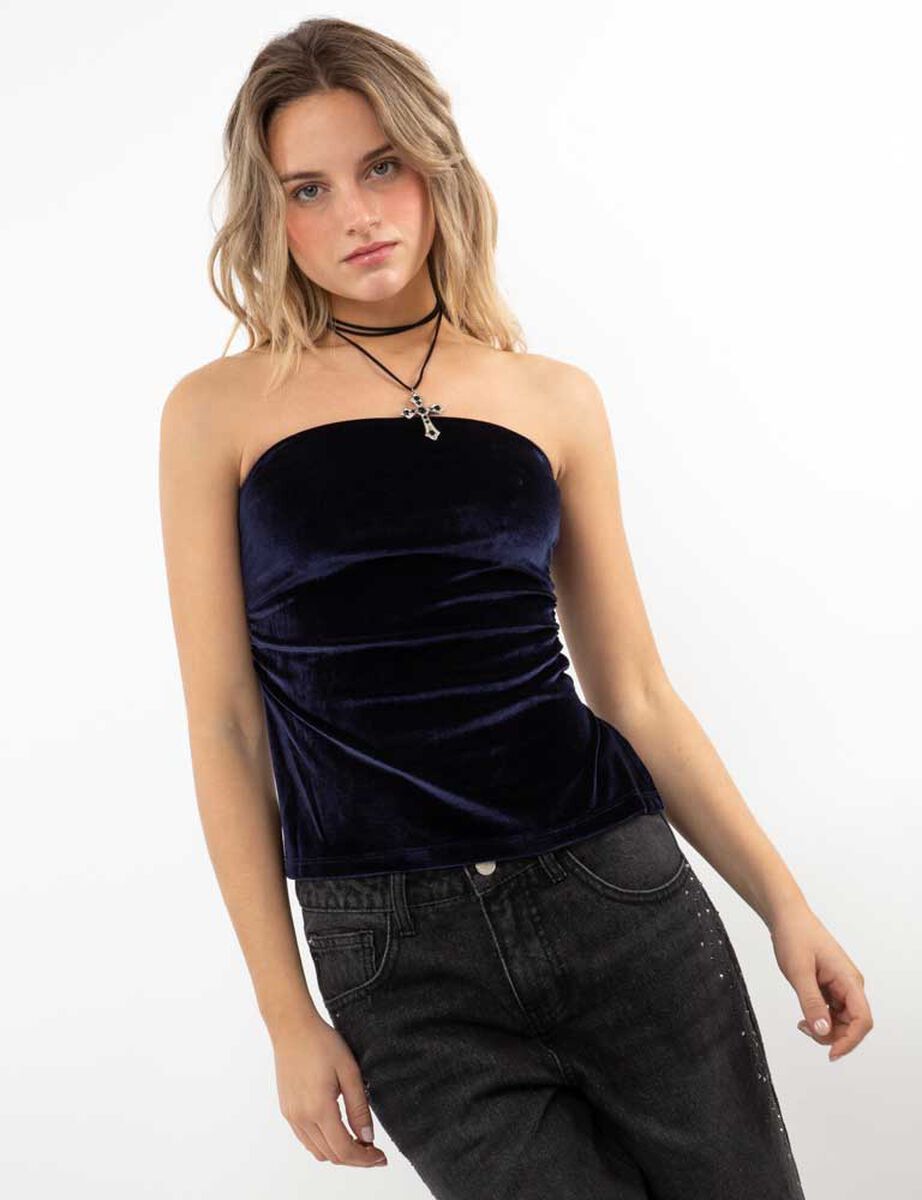 Polera Strapless Terciopelo Plush Mujer Icono