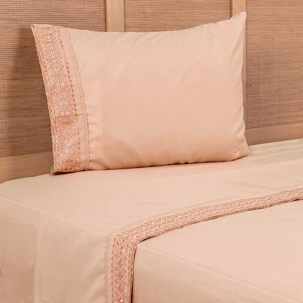 Juego de Sábanas Liso Plumetti 1,5 Plazas Broderie Damasco