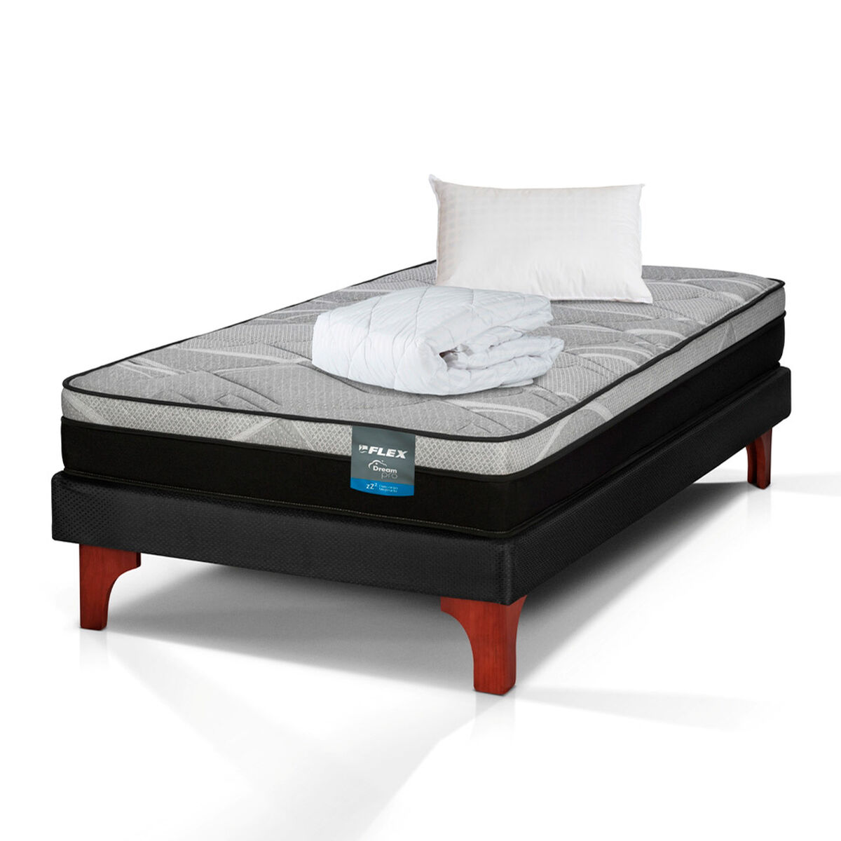 Cama Europea Flex 1,5 Plazas Dream Pro Box + Almohada + Cubrecolchon