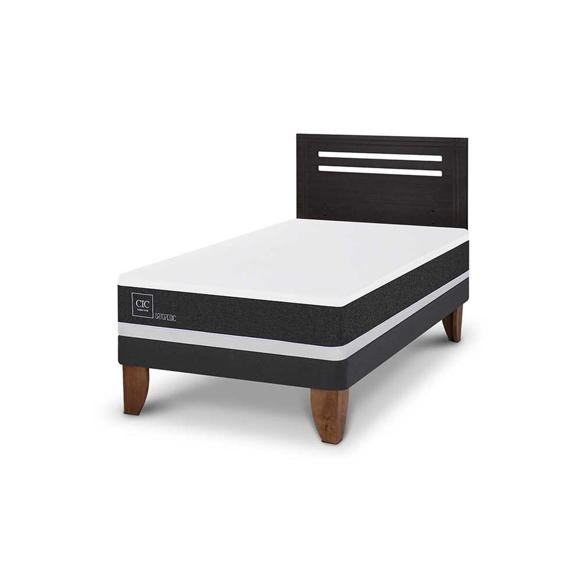 Cama Europea CIC 1,5 Plazas Ortopedic + Respaldo Munich Negro