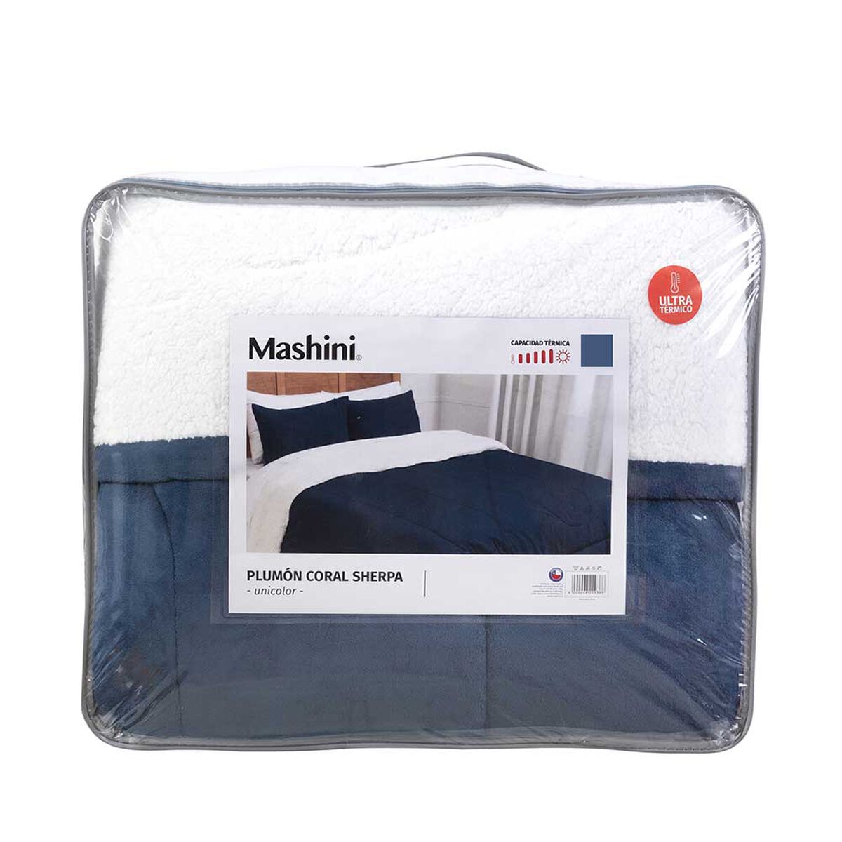 Plumón Coral Sherpa Mashini Súper King Liso Azul