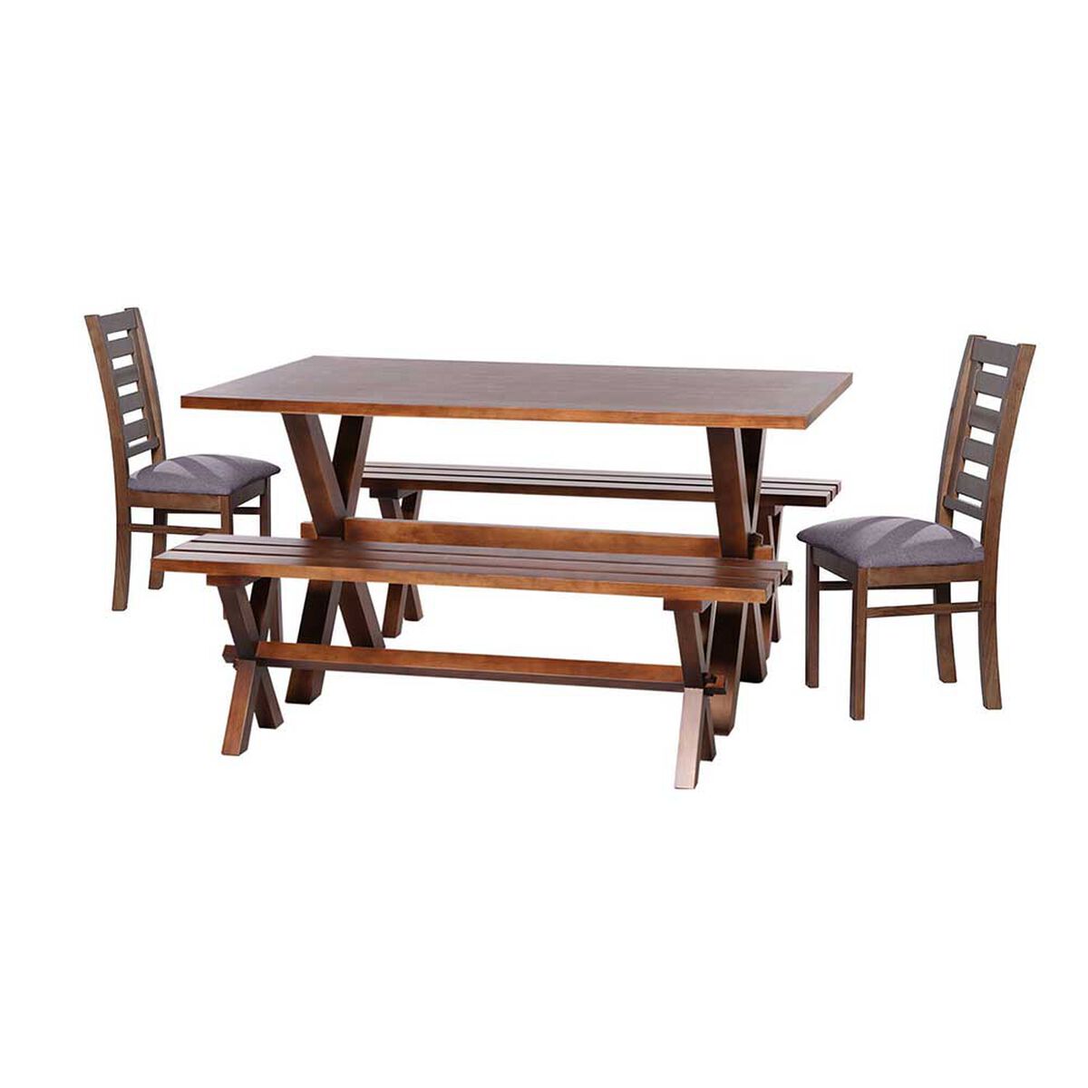 Juego de Comedor Latam Home Sevilla Murcia 2 Sillas + 2 Bancas Lino Gris Oscuro