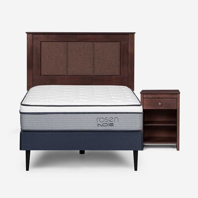 Cama Europea Rosen 1,5 Plazas Indie + Respaldo + Velador Rachel