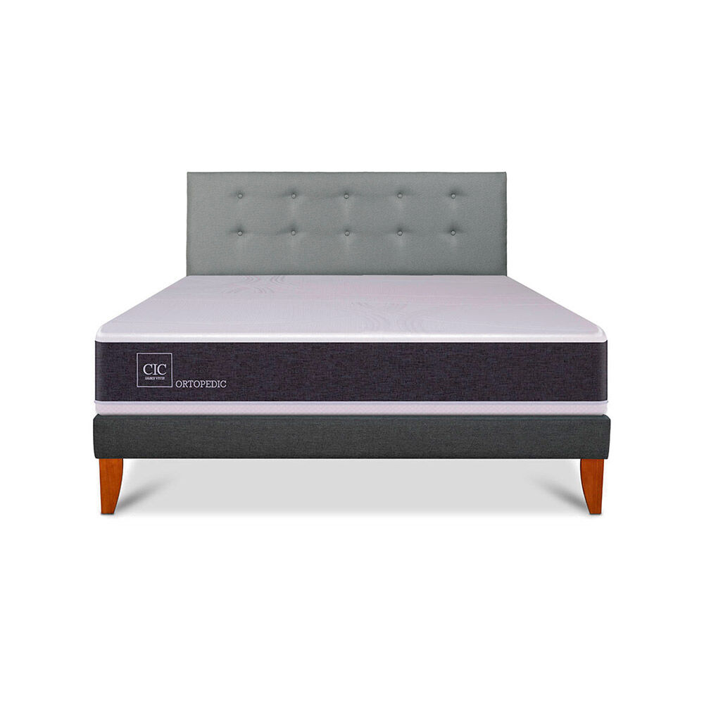Cama Europea CIC King Ortopedic + Respaldo Gris Tapizado