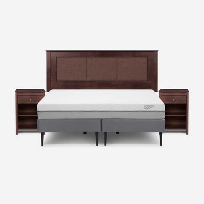 Cama Europea Rosen Base Dividida King Pratta + Respaldo + 2 Veladores
