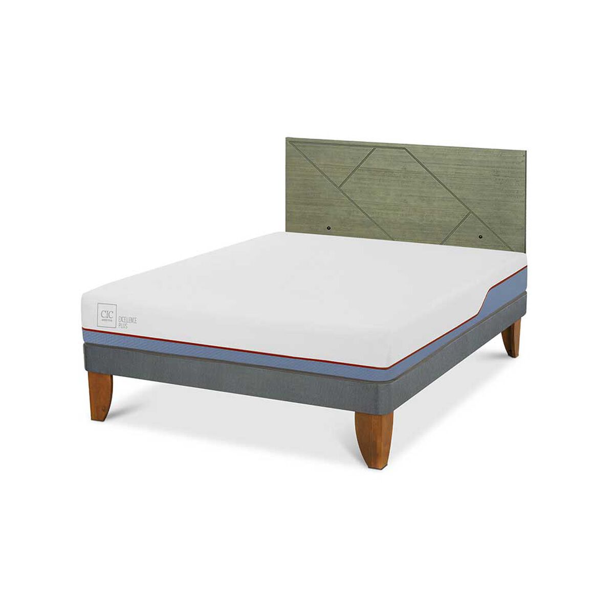 Cama Europea CIC 2 Plazas Excellence Plus + Respaldo Villarrica Olivo