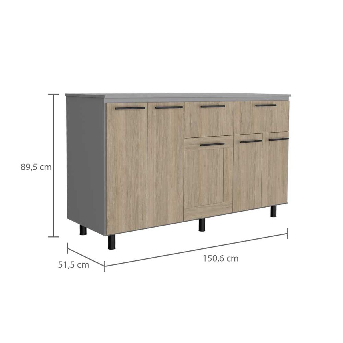Mueble de Cocina Inferior TuHome Hasselt 2 Puertas 2 Cajones Gris Rovere