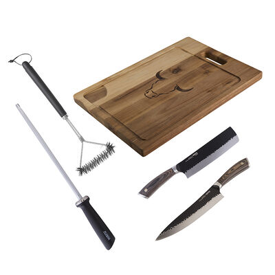 Set Parrillero Wayu Hacha Hammer + Cuchillo Hammer + Espada Afiladora + Cepillo + Tabla Pro 50