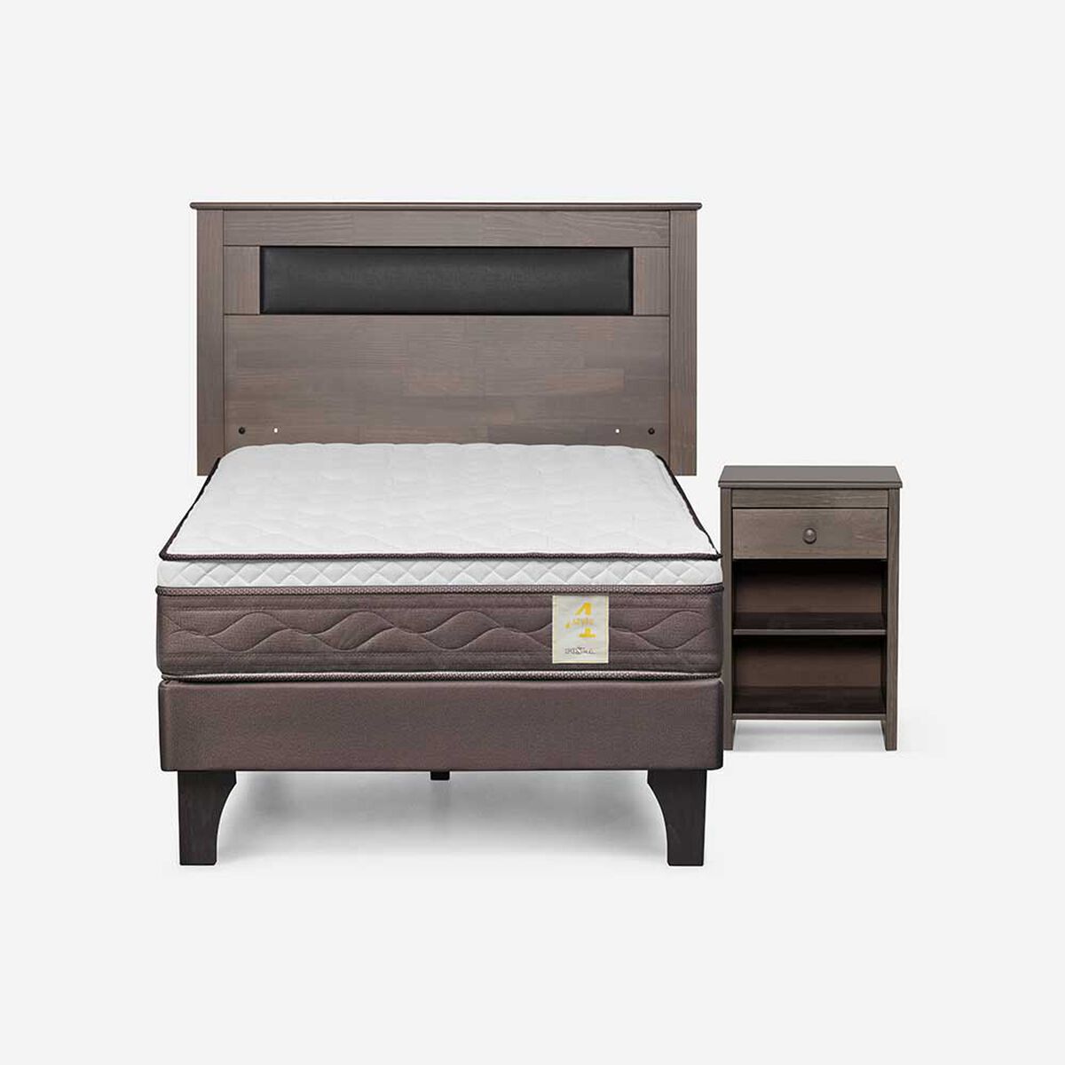 Cama Europea Rosen 1 Plaza New Style 4 Plus + Respaldo Ferrera Gris + Velador
