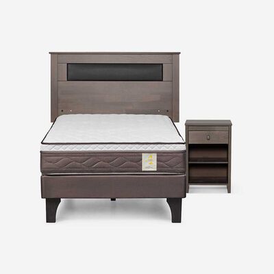 Cama Europea Rosen 1 Plaza New Style 4 Plus + Respaldo Ferrera Gris + Velador