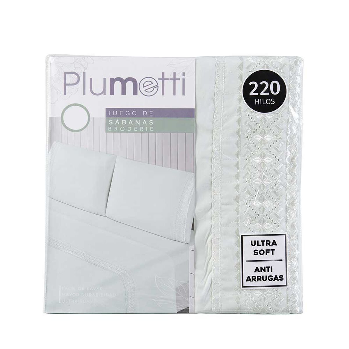 Juego de Sábanas Plumetti 2 Plazas Broderie Celeste