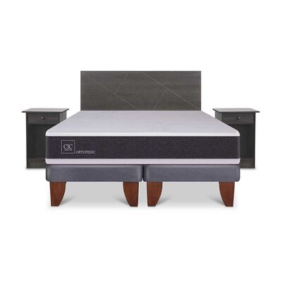 Cama Europea CIC Base Dividida 2 Plazas Ortopedic + Respaldo + 2 Veladores Villarrica