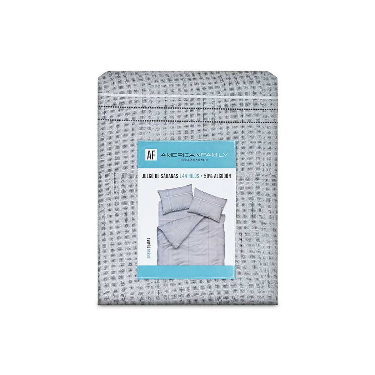 Juego de S&aacute;banas American Family 2 Plazas Cuadra 144 Hilos Gris