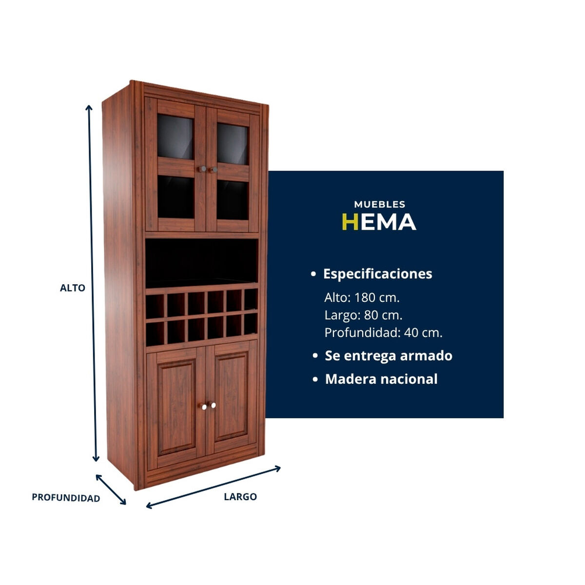 Bar Muebles Hema Berl&iacute;n 4 Puertas Nogal