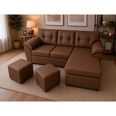 Seccional Reversible + 2 Puff Dise&ntilde;o A&M Home Xina 6 Cuerpos Caf&eacute;