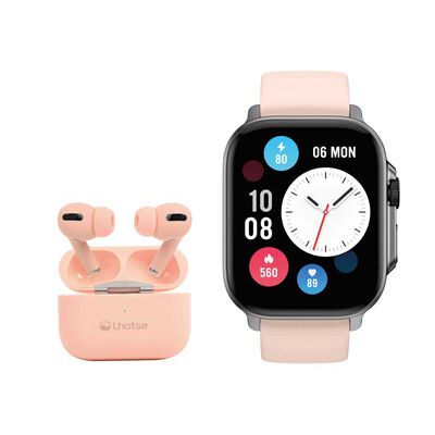 Kit Smartwatch Lhotse Connect S03 + Audífonos RM7 Pink