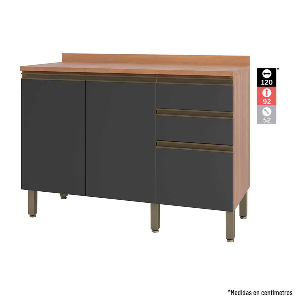 Mueble de Cocina Roca Macadamia Canela Grafito 3 Cajones 7 Puertas