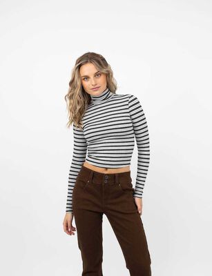 Imagen 1 del producto Polera Crop Manga Larga Mujer Icono Gris, Negro, Print-1