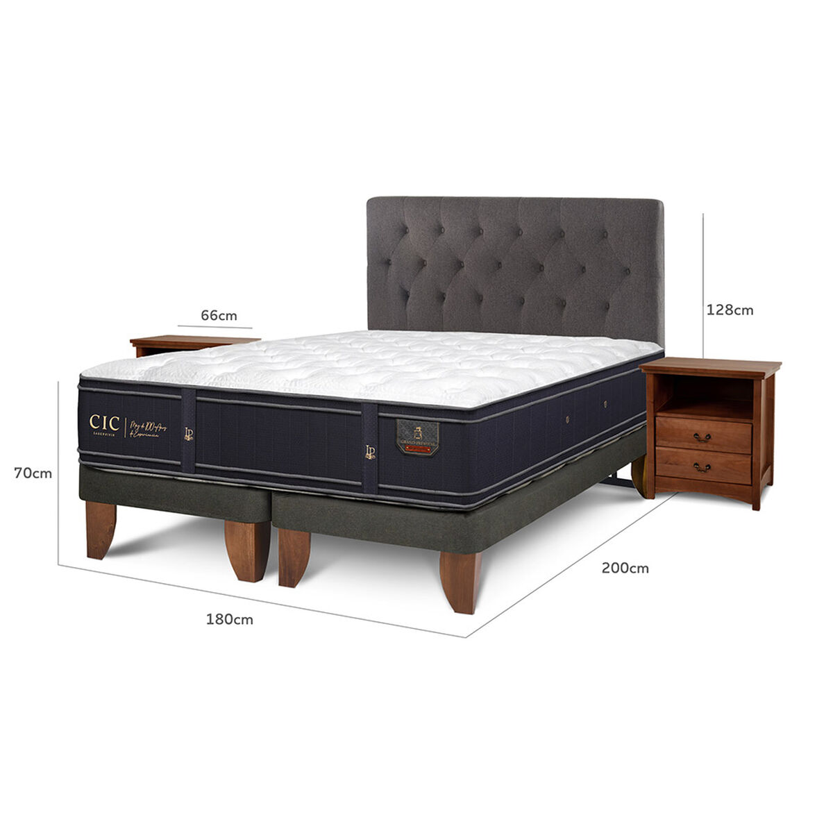 Cama Europea CIC Base Dividida King Grand Premium + Respaldo + Veladores