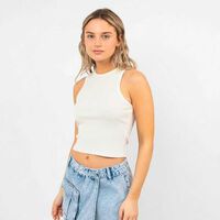 Polera Crop Sin Mangas Mujer Icono Crudo