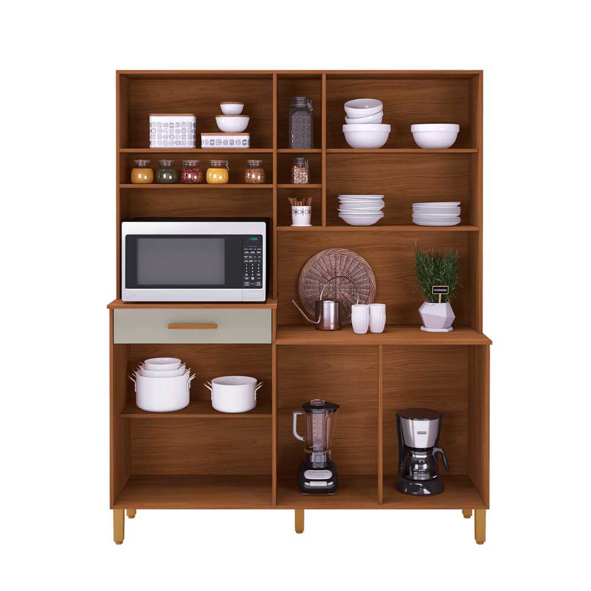 Mueble de Cocina Home Mobili Belluno 7 Puertas 1 Cajón Café y Blanco Off