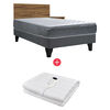 Combo Cama Europea Celta 1,5 Plaza Cádiz + Respaldo 1,5 Plazas + Velador Casanova Nogal + Calientacama Análogo Kioto CC1 1 Plaza