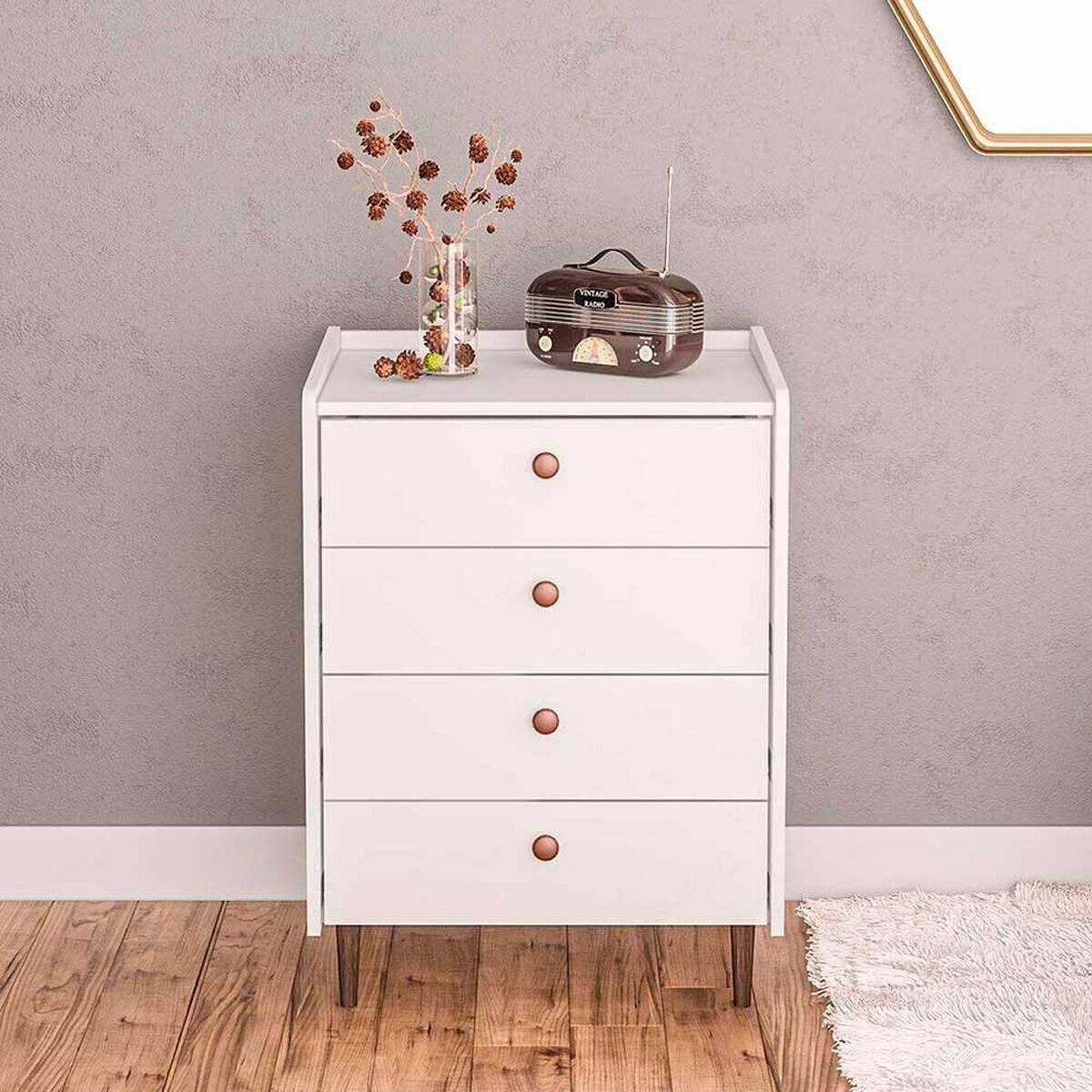 C&oacute;moda Vekkahome Luisiana 4 Cajones Blanco&nbsp;