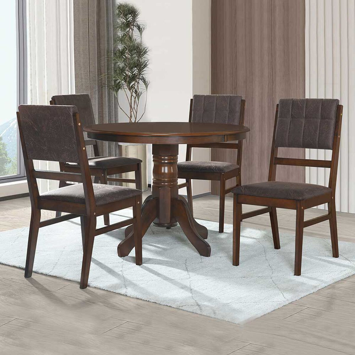 Juego de Comedor Zoy Home Rodas 4 Sillas Café