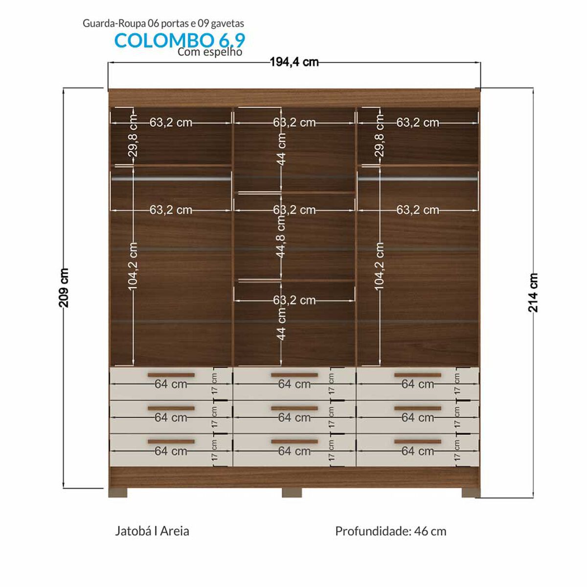 Clóset Onessta Colombo 6 Puertas 9 Cajones Arena
