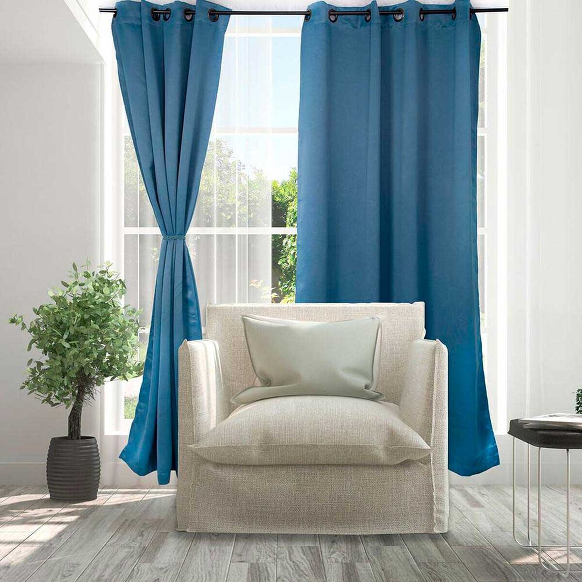Set Cortinas Doral Black Out Victoria  220 x 140 cm Azul Petroleo