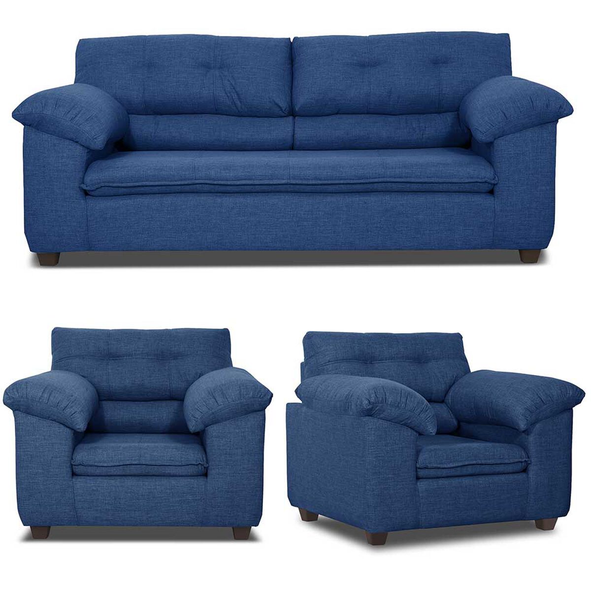 Juego de Living Innovamuebles Liverpool Córdoba Sofá 3 Cuerpos + Dos Butacas 1 Cuerpo Azul