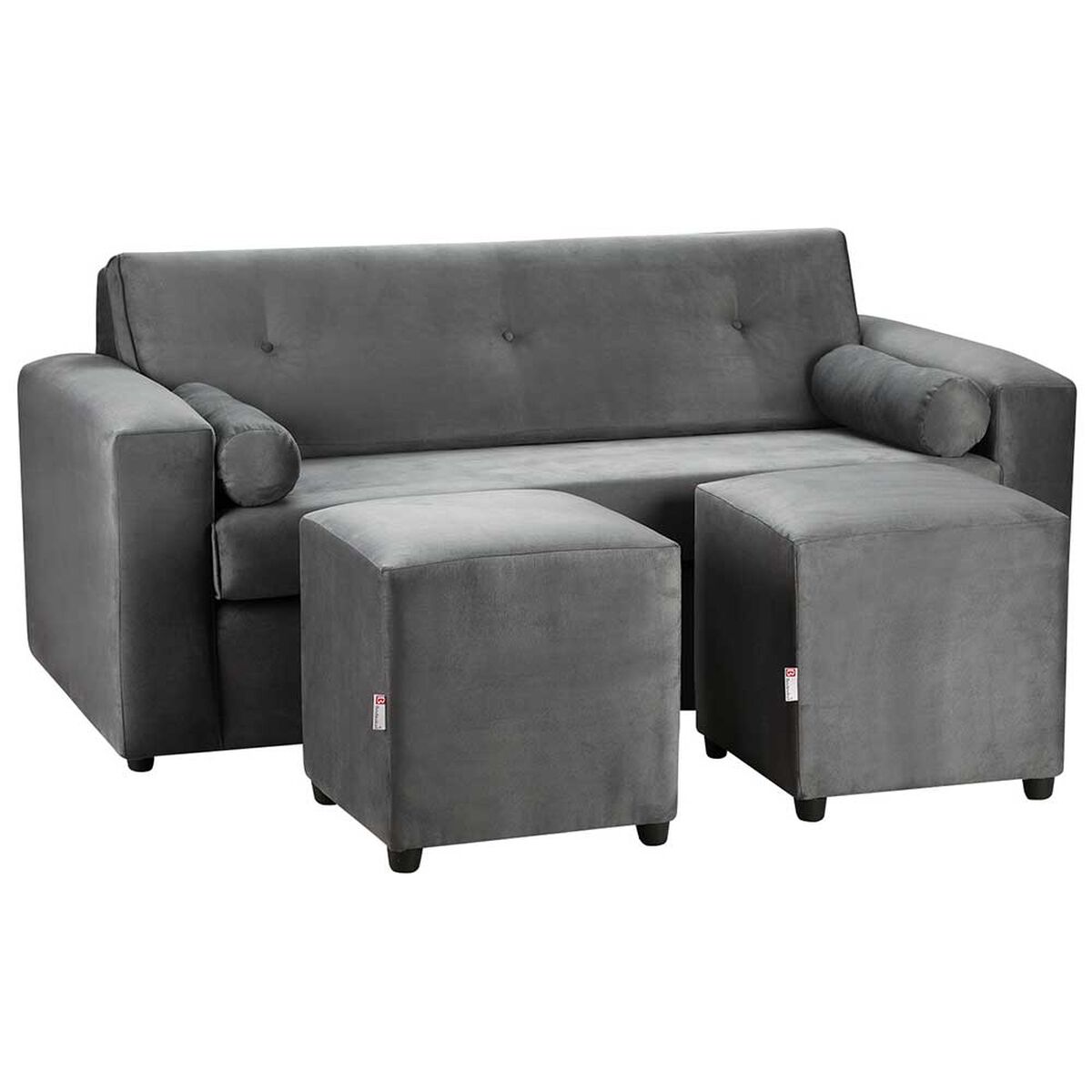 Juego de Living Bodevir Vivo Felpa 30 Sof&aacute; 3 Cuerpos + Dos Pouf 1 Cuerpo Gris&nbsp;