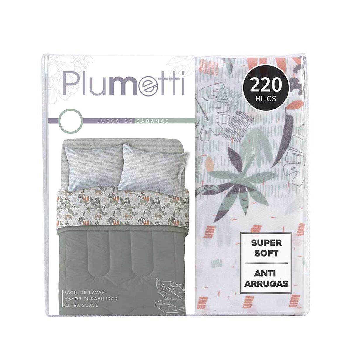 Juego de Sábanas Estampado Plumetti 1,5 Plazas Acacia