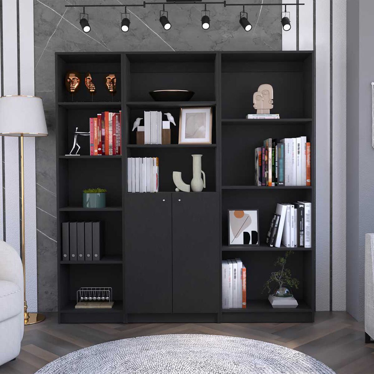 Estante 45 cm + Estante 2 Puertas + Estante 4 Repisas TuHome Home Wengue