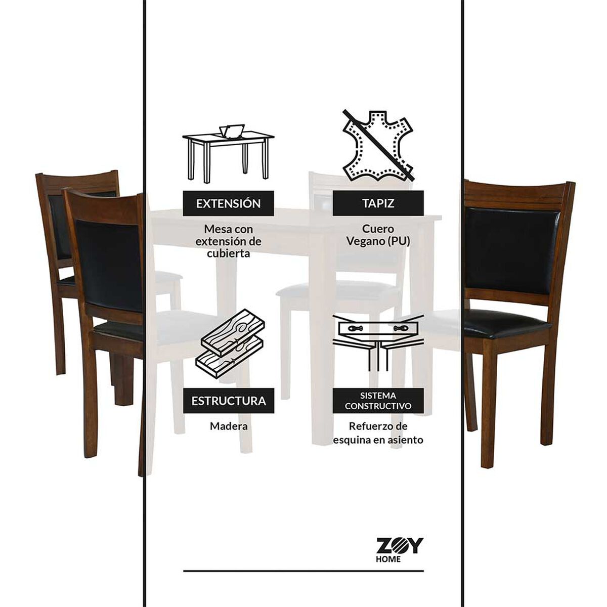 Juego de Comedor Zoy Home Andros 4 Sillas Café