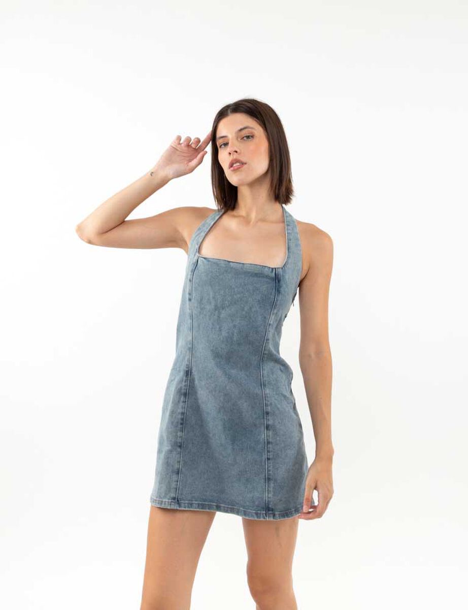 Vestido Corto Denim Sin Mangas Mujer Icono