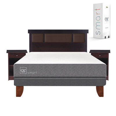 Cama Europea CIC 2 Plazas Smart + Respaldo + 2 Veladores Dublin Chocolate