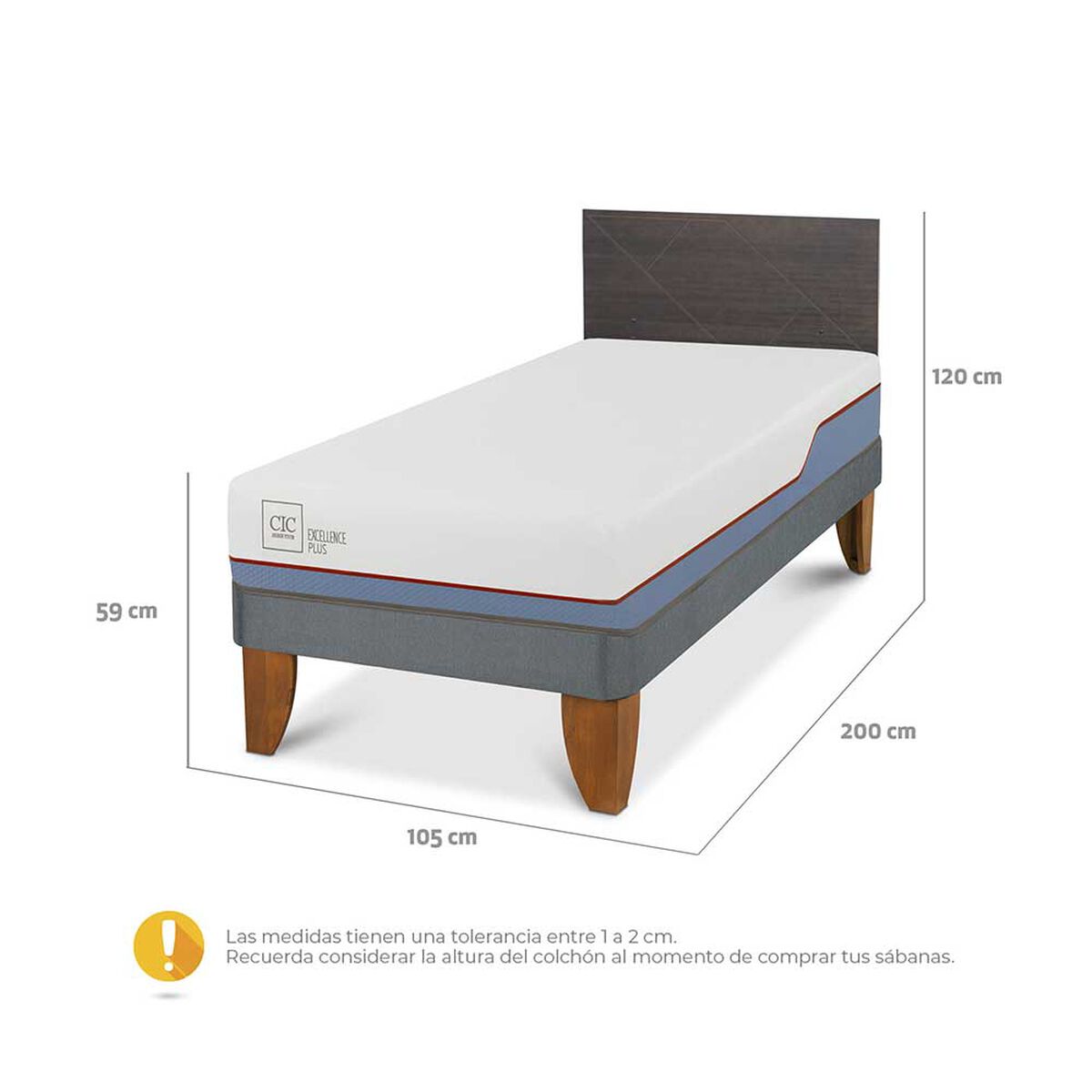 Cama Europea CIC 1,5 Plazas Excellence Plus + Respaldo Villarrica