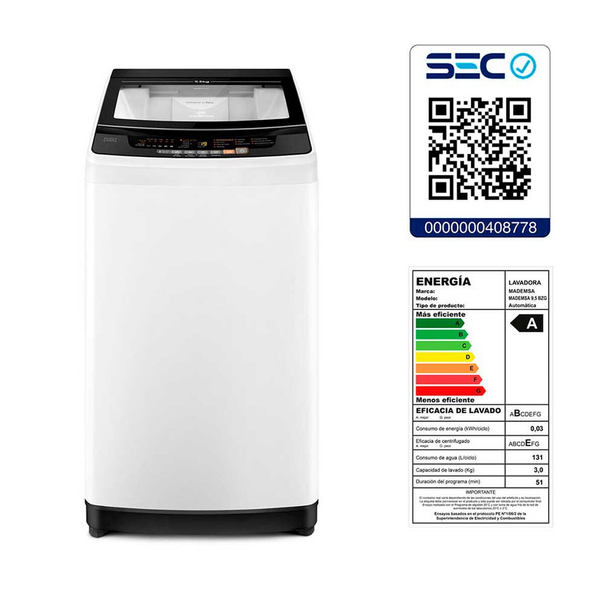 Combo Lavadora Automática Mademsa 9,5 BZG 9,5 kg. + Combo Calefactor Kioto CC2502 + Calientacamas CY1 1 Plaza